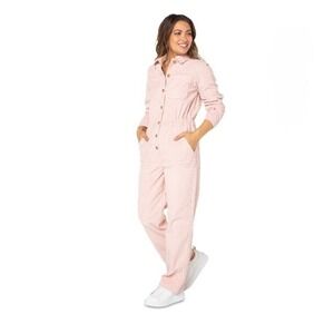 Celebrity Pink Cotton Corduroy Jumpsuit Women's XXL Pink Button Front
